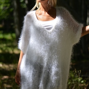 mohair sweater balloon jumper boho sweater knitted sweater jumper summer sweater mesh pullover short sleeve fuzzy jumper white sweater