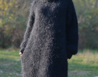 hand knitted mohair dress in black READY-TO-SEND