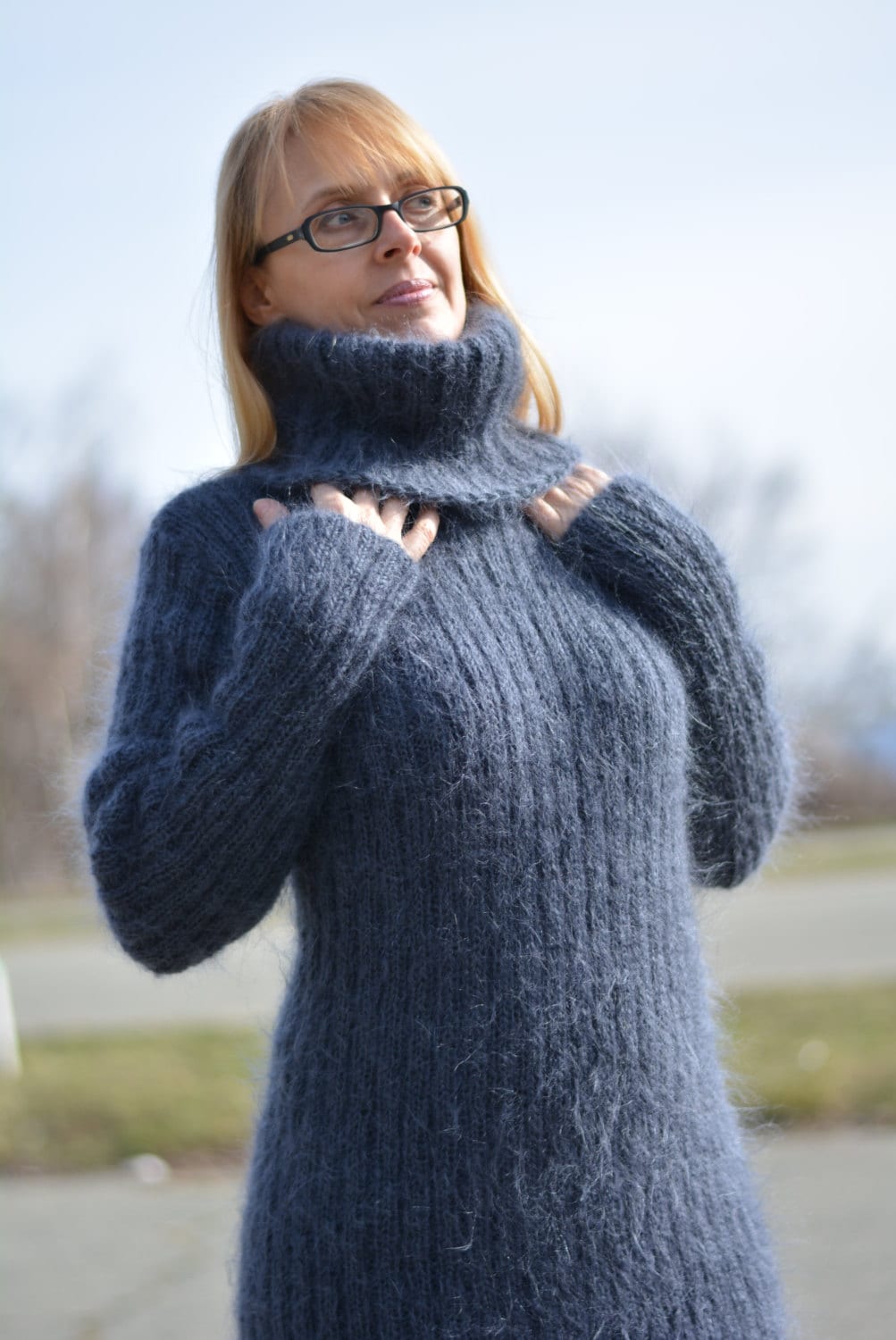 Hand Knitted Dress Crafted Mohair Dress Tneck Mohair Sweater Etsy