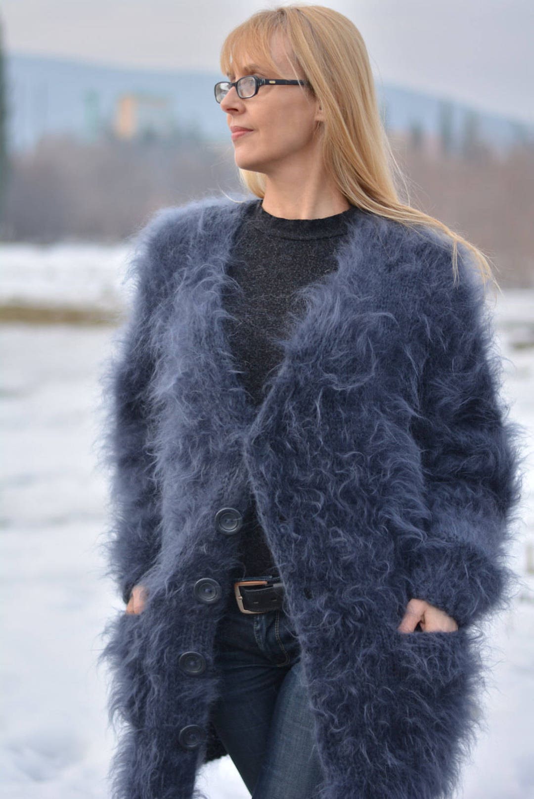 Hand Knitted Mohair Cardigan Fuzzy Mohair Cardigan Unisex Mohair