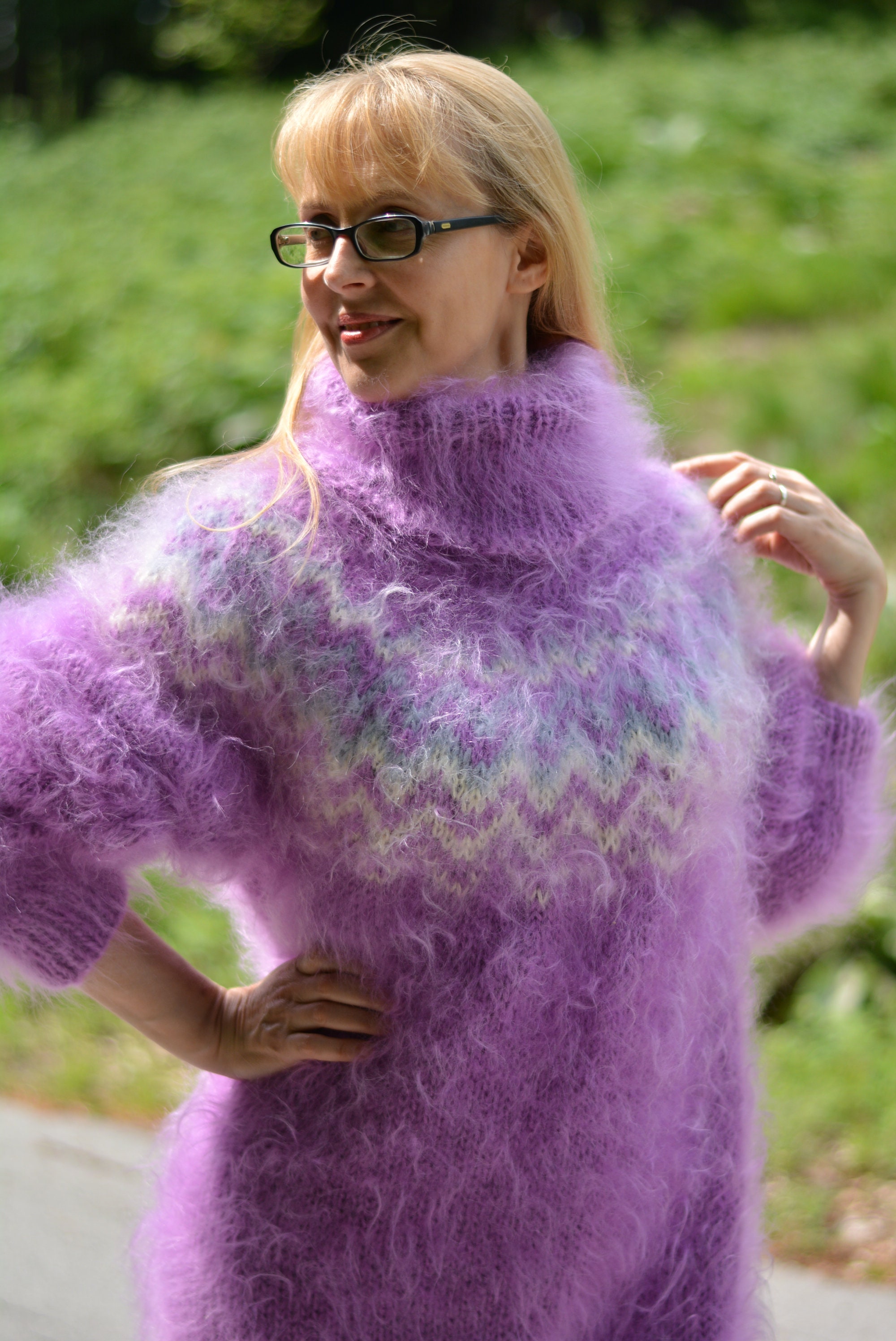 Knitted Sweater Nordic Mohair Jumper Fuzzy Pullover Handknit - Etsy Denmark