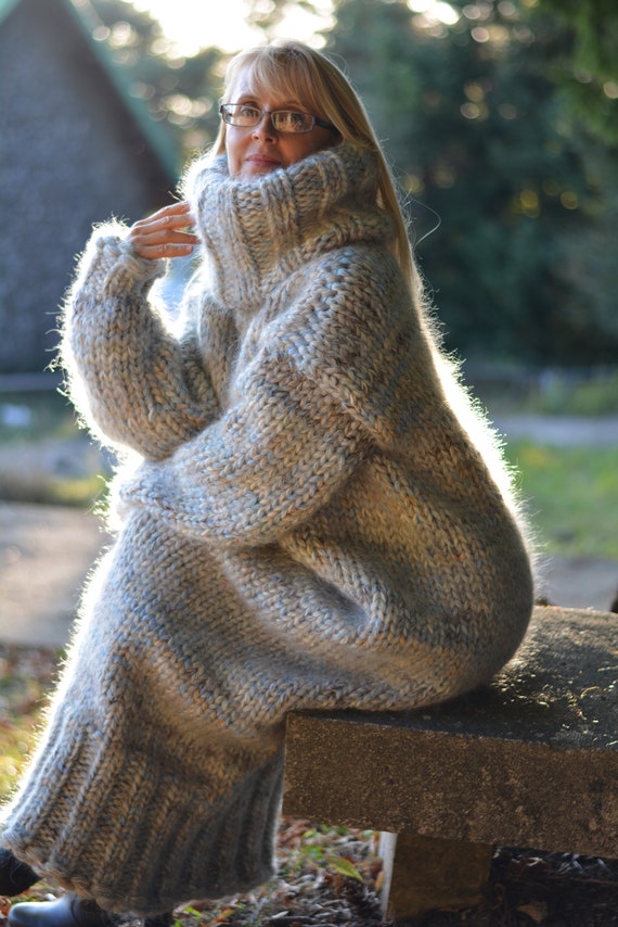 Mega Chunky Dress Knitted Mohair Sweater Huge Turtleneck - Etsy
