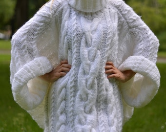 knitted sweater boho jumper batwing pullover cabled sweater designer knitwear white sweater mohair jumper handmade dress angora sweater