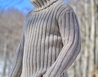 hand knitted wool sweater thick handmade mens sweater chunky wool jumper tneck sweater cable Pullover warm sweater one size S M L XL Dukyana