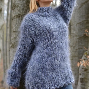 Chunky mohair sweater Big stitch sweater Loosely knitted jumper Blue mix Mohair pullover Handknit sweater Chunky knit jumper by Dukyana