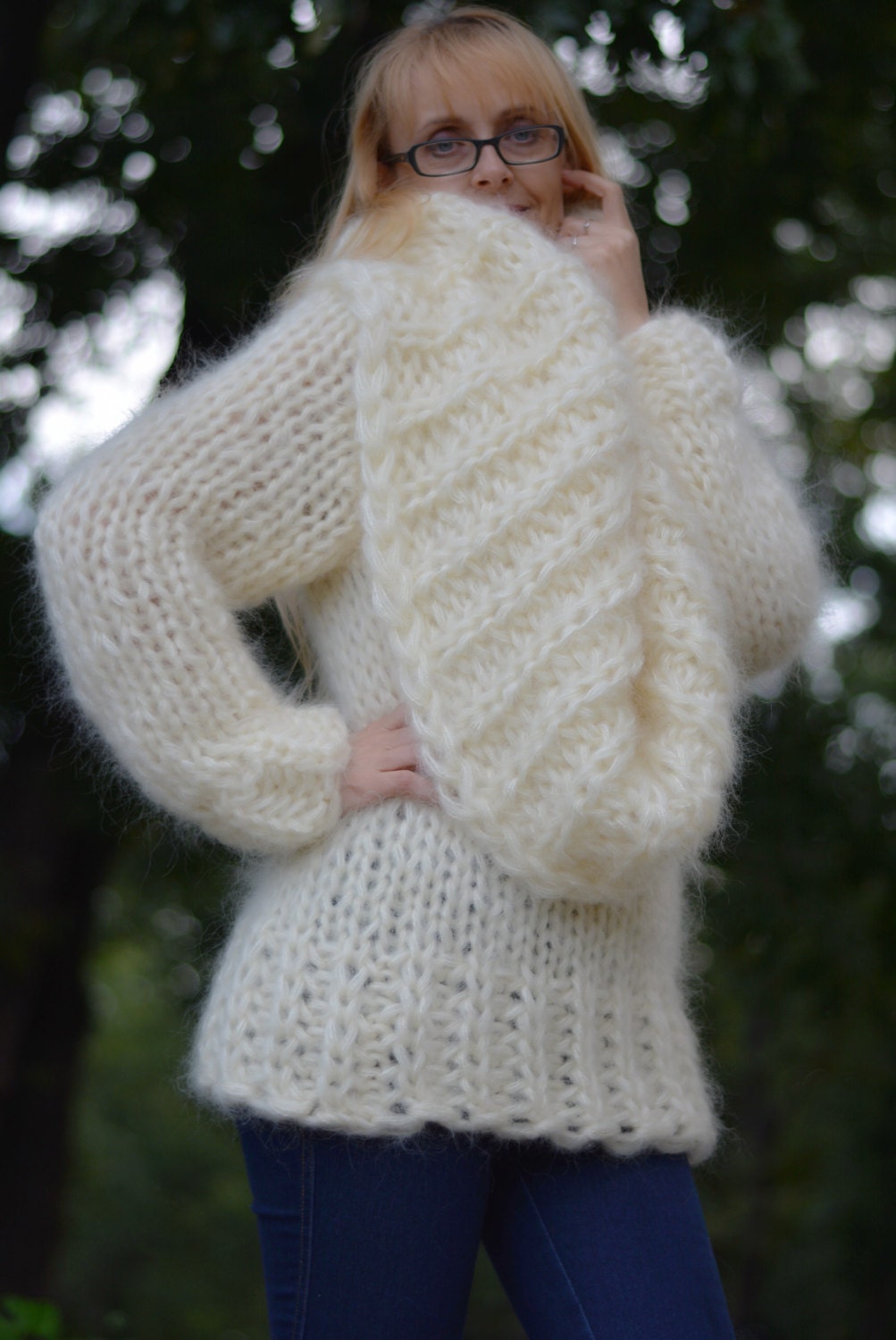 Hand Knitted Mohair Sweater Fuzzy Mohair Pullover Chunky - Etsy