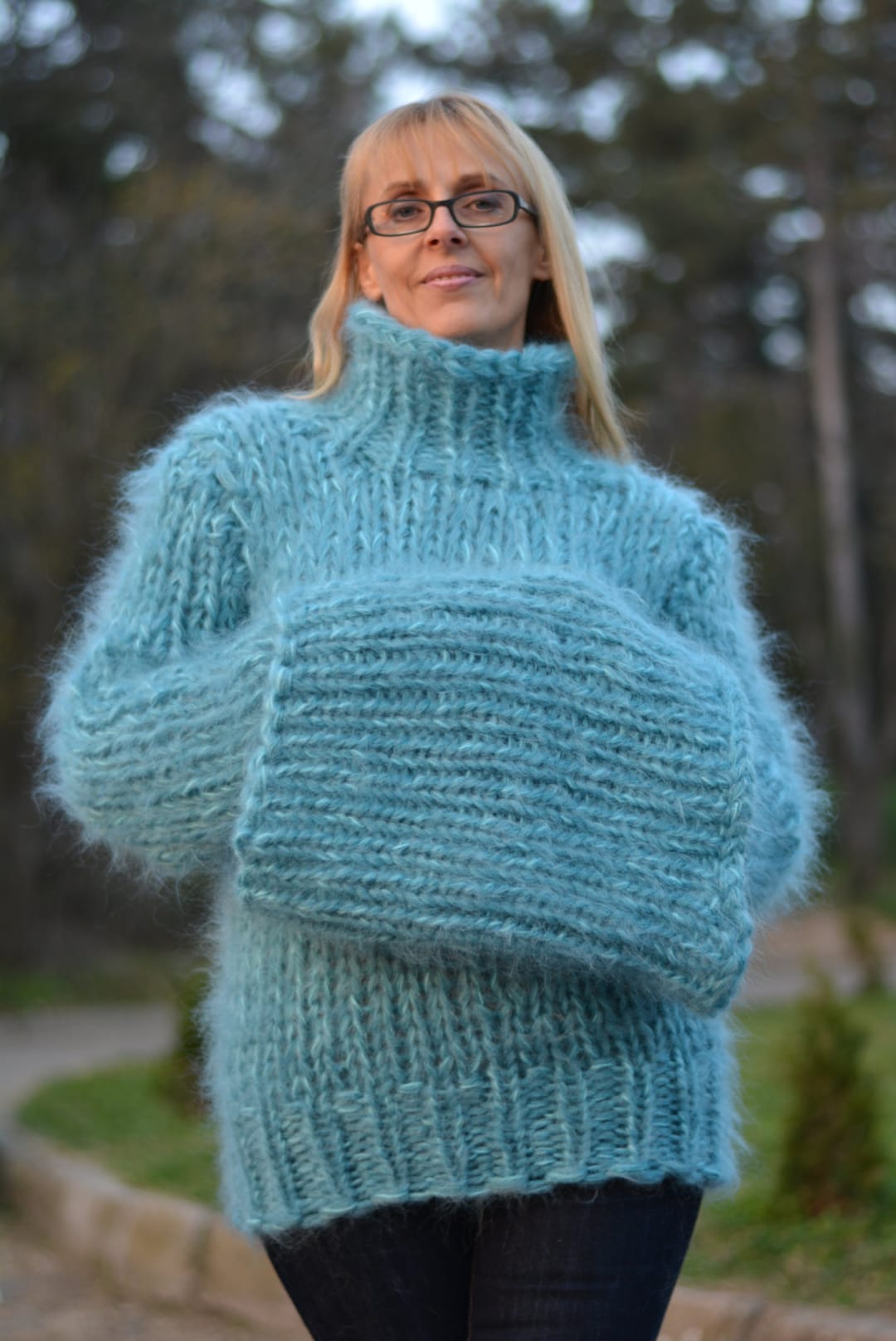 Big Stitch Chunky Knit Sweater Mohair SET of a Crewneck Jumper and