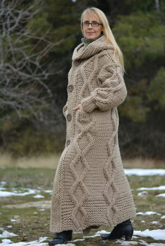 Cardigan di lana fatto a mano cappotto di lana lavorato a maglia cappotto di maglione lavorato