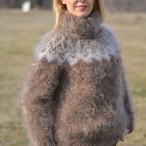 ORDER handmade ICELANDIC sweater mohair jumper fuzzy pullover hand knitted Tneck soft sweater snug fit warm sweater silky jumper Dukyana image 4