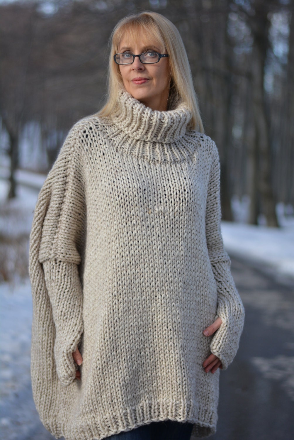 Handmade Wool Sweater Knitted Poncho Jumper Slouchy Top - Etsy