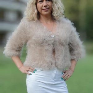 Hand knitted fuzzy bolero handmade cropped mohair sweater handknit shrug knitted cropped top summer sweater mohair jumper sweet beige cardi