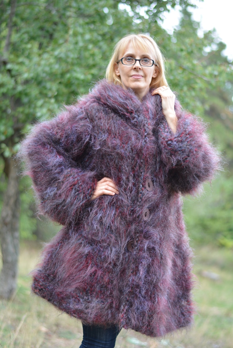 Hand Knitted Mohair Coat Chunky Mohair Cardigan Handmade Mohair Hoody