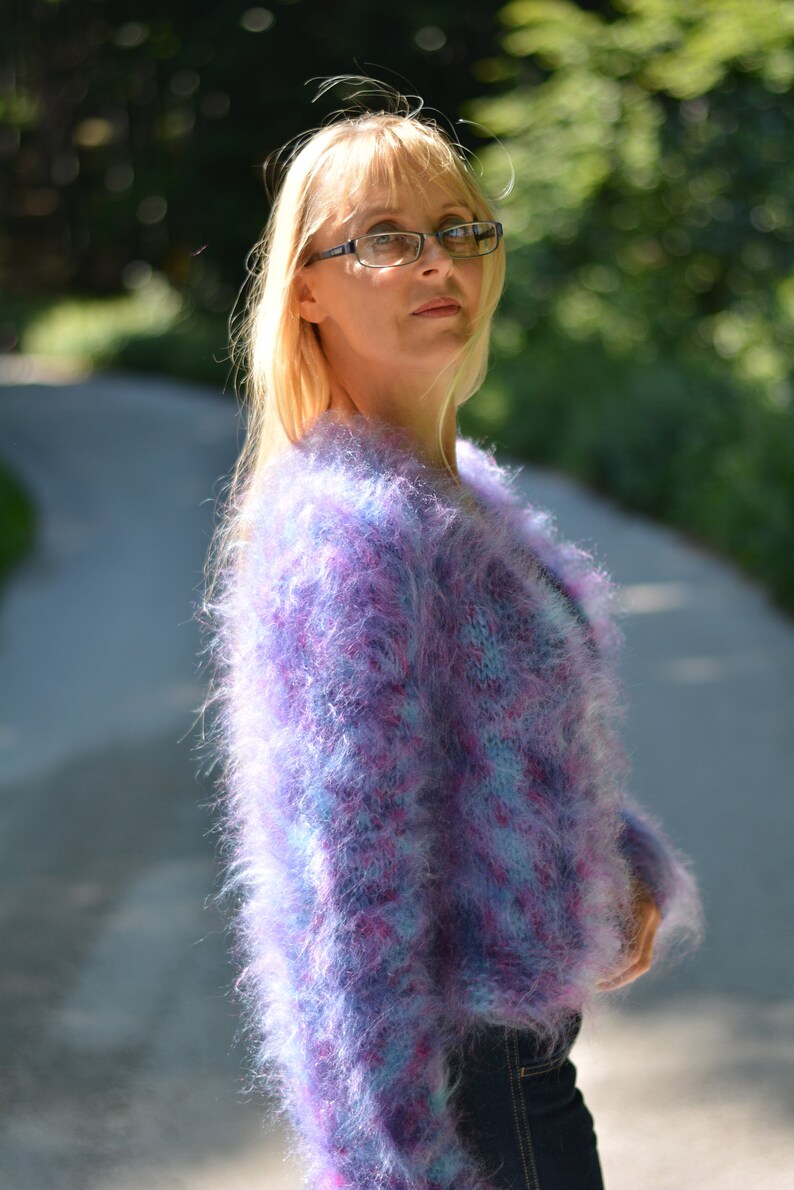 hand knitted shrug mohair bolero fuzzy shrug soft bolero summer shrug handmade top mohair sweater cropped top purple knitted bolero Dukyana image 7