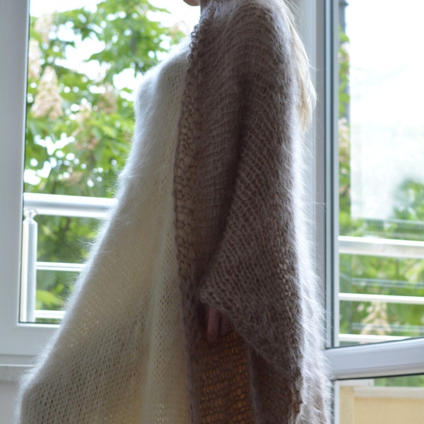 Knitted mohair dress and a handknit scarf mohair sweater mohair robe slouchy sweater handknit robe Plus size flared loose fit dress Dukyana