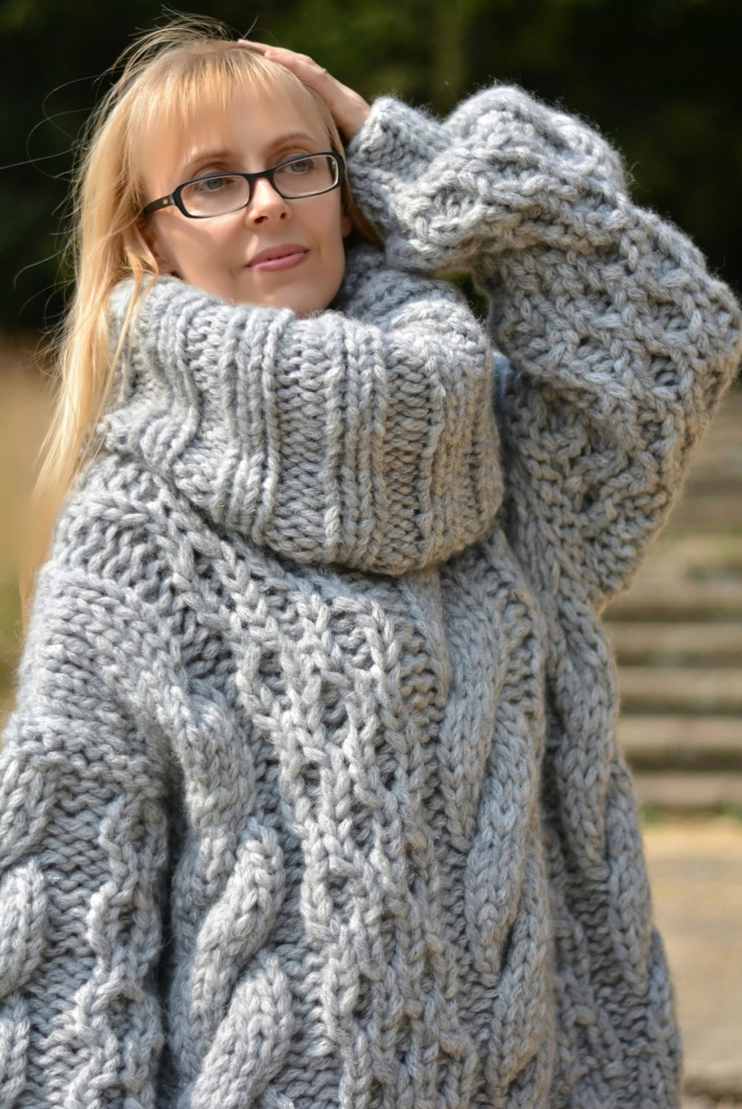 Wool Sweater Handmade Sweater Tneck Jumper Hand Knitted Sweater Wool  Pullover Handknit Jumper Chunky Sweater Bulky Wool Sweater Cabled Top