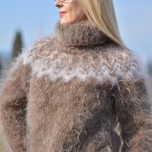 ORDER handmade ICELANDIC sweater mohair jumper fuzzy pullover hand knitted Tneck soft sweater snug fit warm sweater silky jumper Dukyana image 1