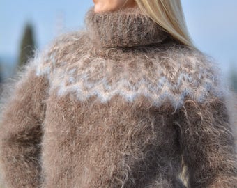 ORDER handmade ICELANDIC sweater mohair jumper fuzzy pullover hand knitted Tneck soft sweater snug fit warm sweater silky jumper Dukyana