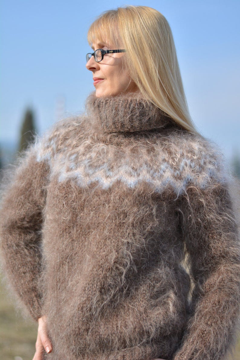 ORDER handmade ICELANDIC sweater mohair jumper fuzzy pullover hand knitted Tneck soft sweater snug fit warm sweater silky jumper Dukyana image 1