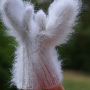 READY handmade mittens fuzzy mohair mittens hand knitted mohair muffs soft mohair mittens cute handknit mohair gloves long fuzzy White thick image 2