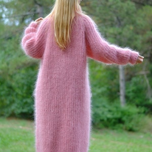 hand knit mohair dress handmade mohair robe knitted dress fuzzy mohair dress one size Tneck dress pink mohair long dress Plus size Sunday image 4