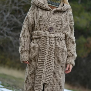 Handmade Wool Cardigan Knitted Wool Coat Hand Knitted Sweater Coat ...