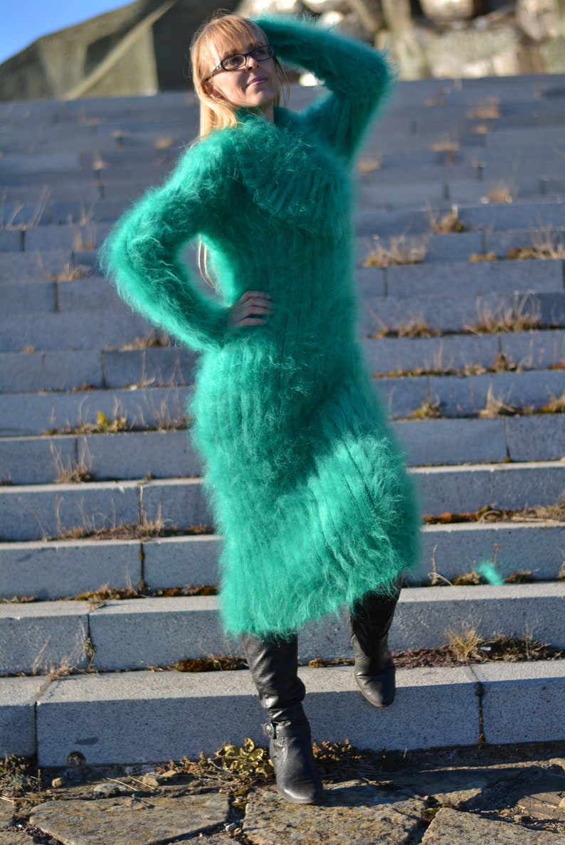 Hand Knitted Dress Fuzzy Mohair Dress Handmade Sweater - Etsy