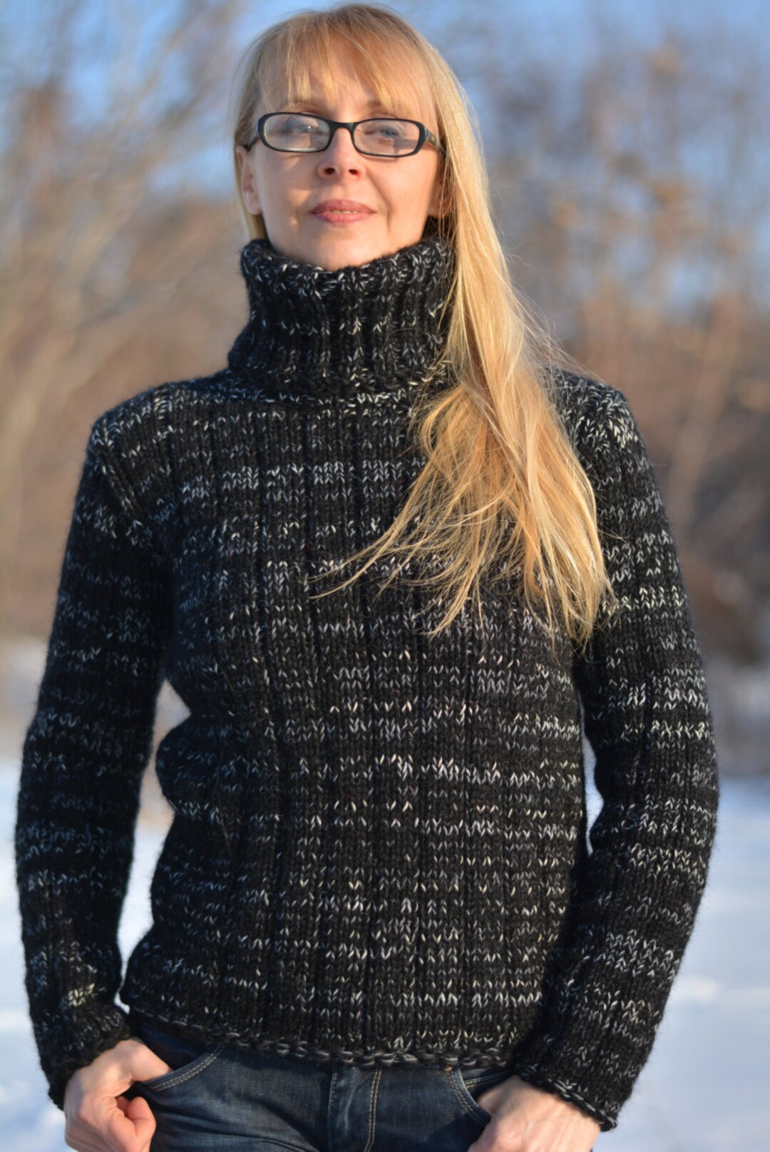 Hand Knitted Angora Sweater Handmade Wool Jumper Fluffy Hand Knitted Angora Sweater Handmade Wool Jumper Fluffy