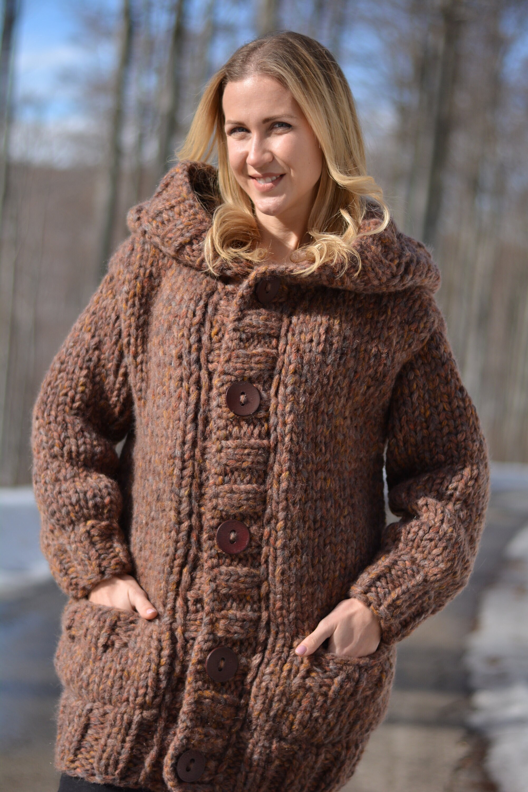 人気商品の Handmade Cardigan Chunky Coat Wool Knitted Cardigan Wool トップス