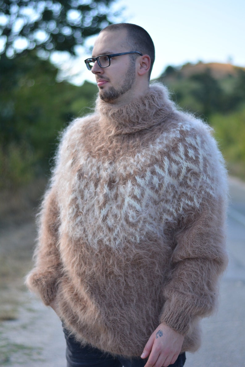 Mens Mohair Sweater ICELANDIC Jumper Mens Sweater Fuzzy Pullover Hand
