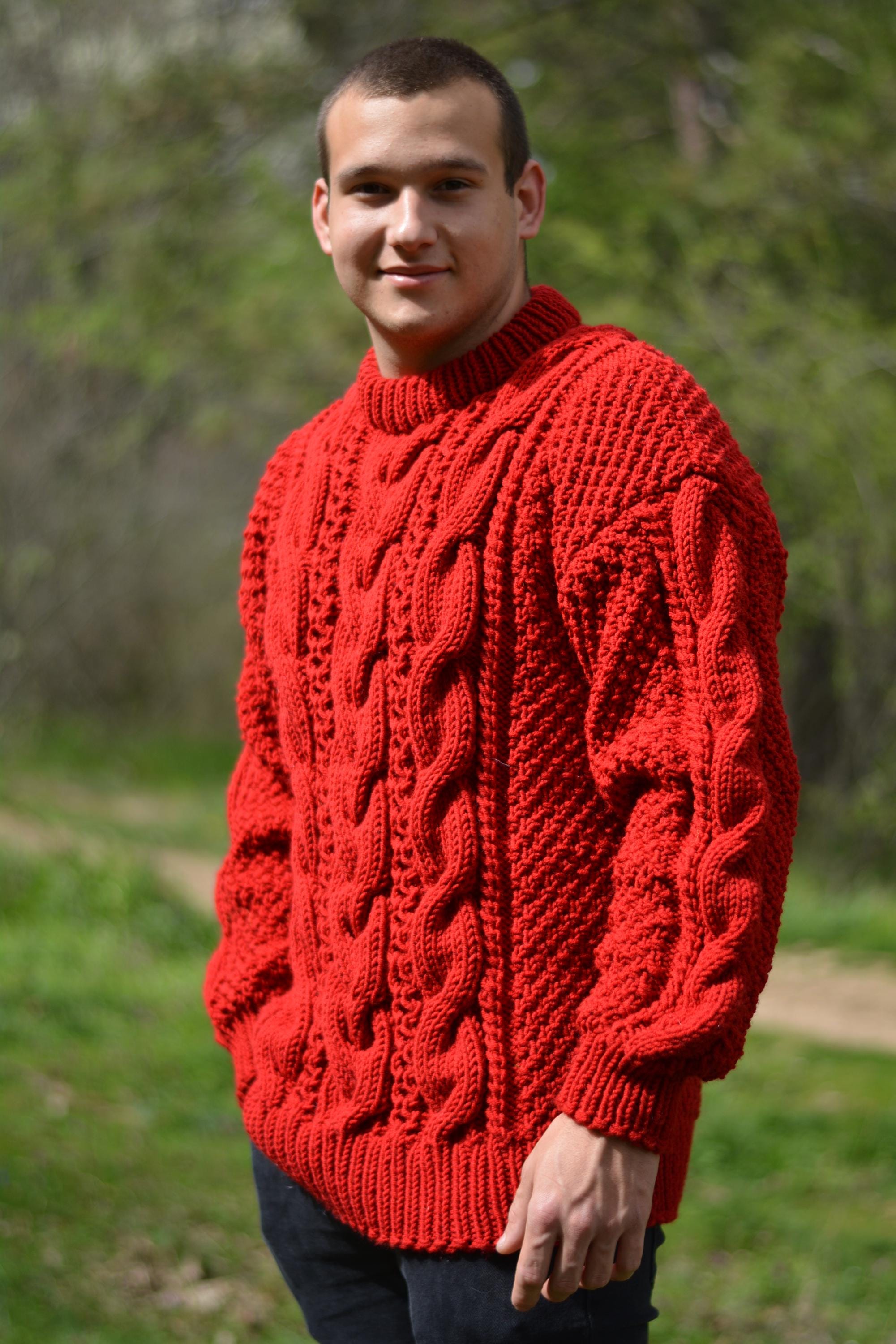 Made to Order Mens Crewneck Cabled Wool Sweater-custom Colour - Etsy