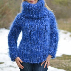 handmade mohair sweater hand knit chunky sweater fuzzy Tneck soft pullover Big stitch sweater handknit unisex sweater warm by Dukyana