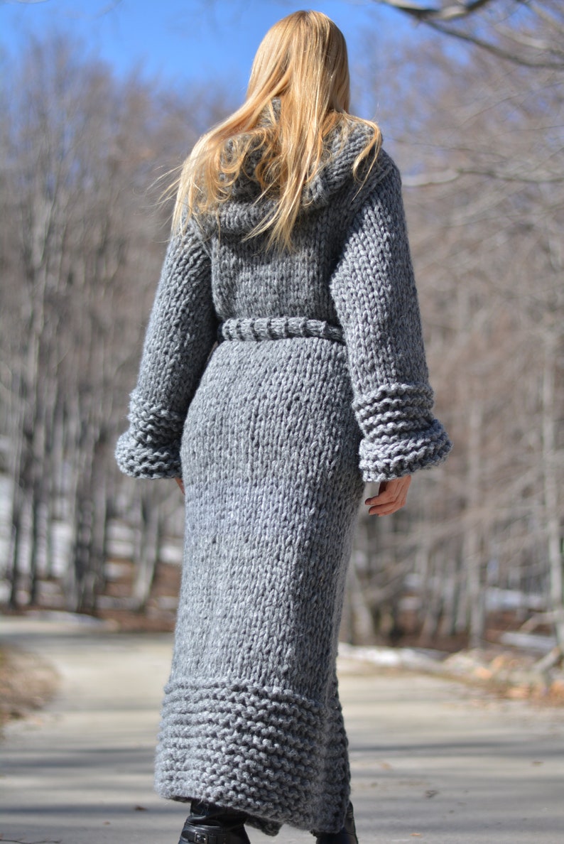 Thick Wool Hand Knit Cardigan with Wood Buttons