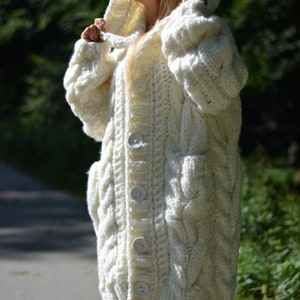 Chunky Wool Cardigan Hand Knitted Wool Jacket Hooded Cardigan - Etsy