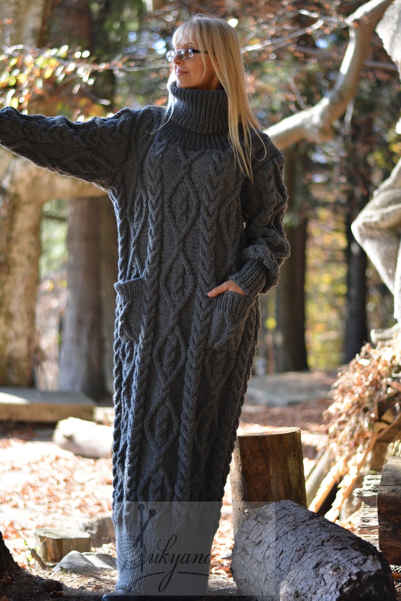 Handmade WOOL Dress Hand Knit Dress Tneck Sweater Dress Etsy UK