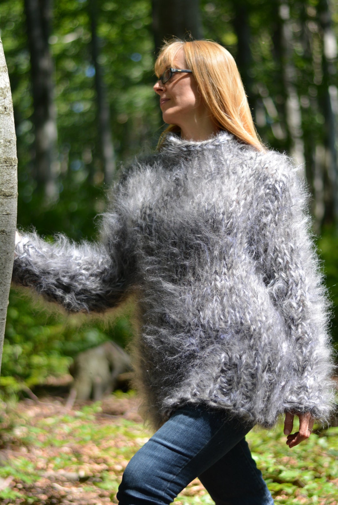 Hand Knitted Mohair Sweater Knitted Mohair Crewneck Chunky Mohair