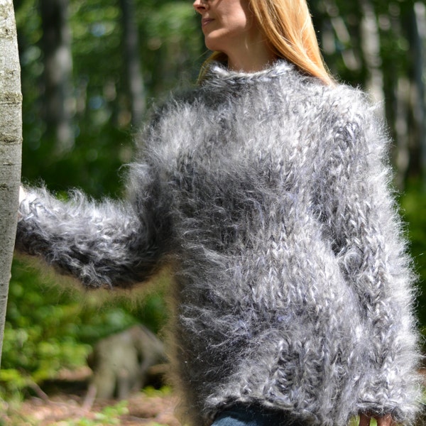 hand knitted mohair sweater knitted mohair crewneck chunky mohair jumper no wool sweater unisex sweater mohair pullover by Dukyana