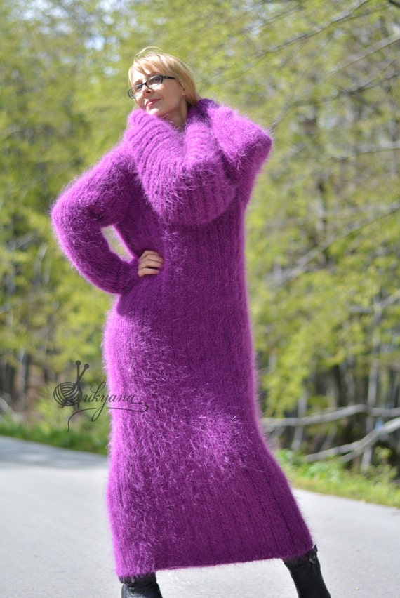 ORDER hand knitted mohair dress thick cowlneck sweater dress