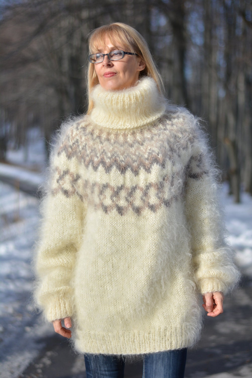 Handgemaakte IJslandse trui handgebreide mohair trui fuzzy Etsy Nederland