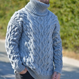 mens wool sweater hand knitted wool jumper thick Unisex Tneck sweater cable pullover chunky wool jumper handmade ski jumper soft and warm