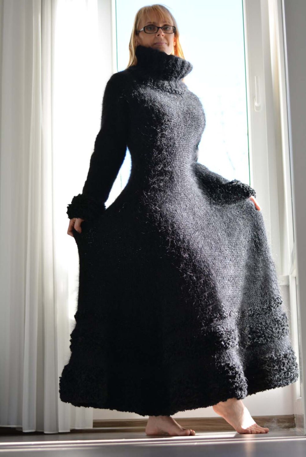 Handmade Mohair Dress Hand Knitted Thick Mohair Dress Tneck Etsy