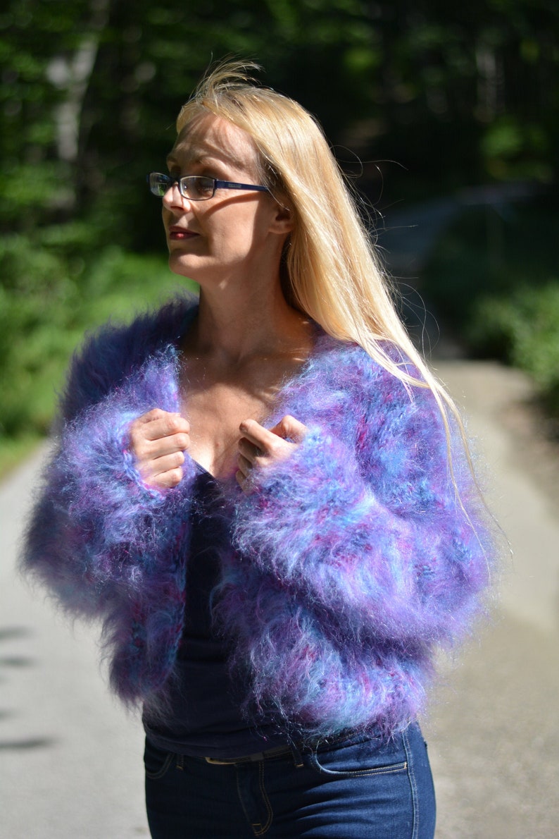 hand knitted shrug mohair bolero fuzzy shrug soft bolero summer shrug handmade top mohair sweater cropped top purple knitted bolero Dukyana image 2