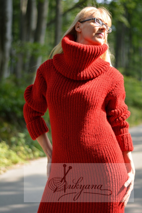 Red cowl neck sweater dress hotsell