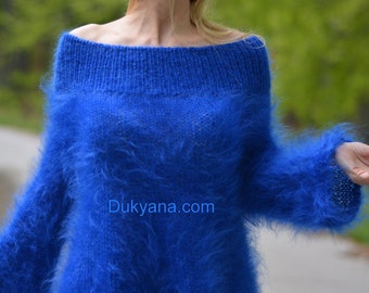 Mohair knitted sweater knitted fuzzy sweater handmade off-shoulder pulli summer mohair top handknit mohair jumper gift for her Dukyana
