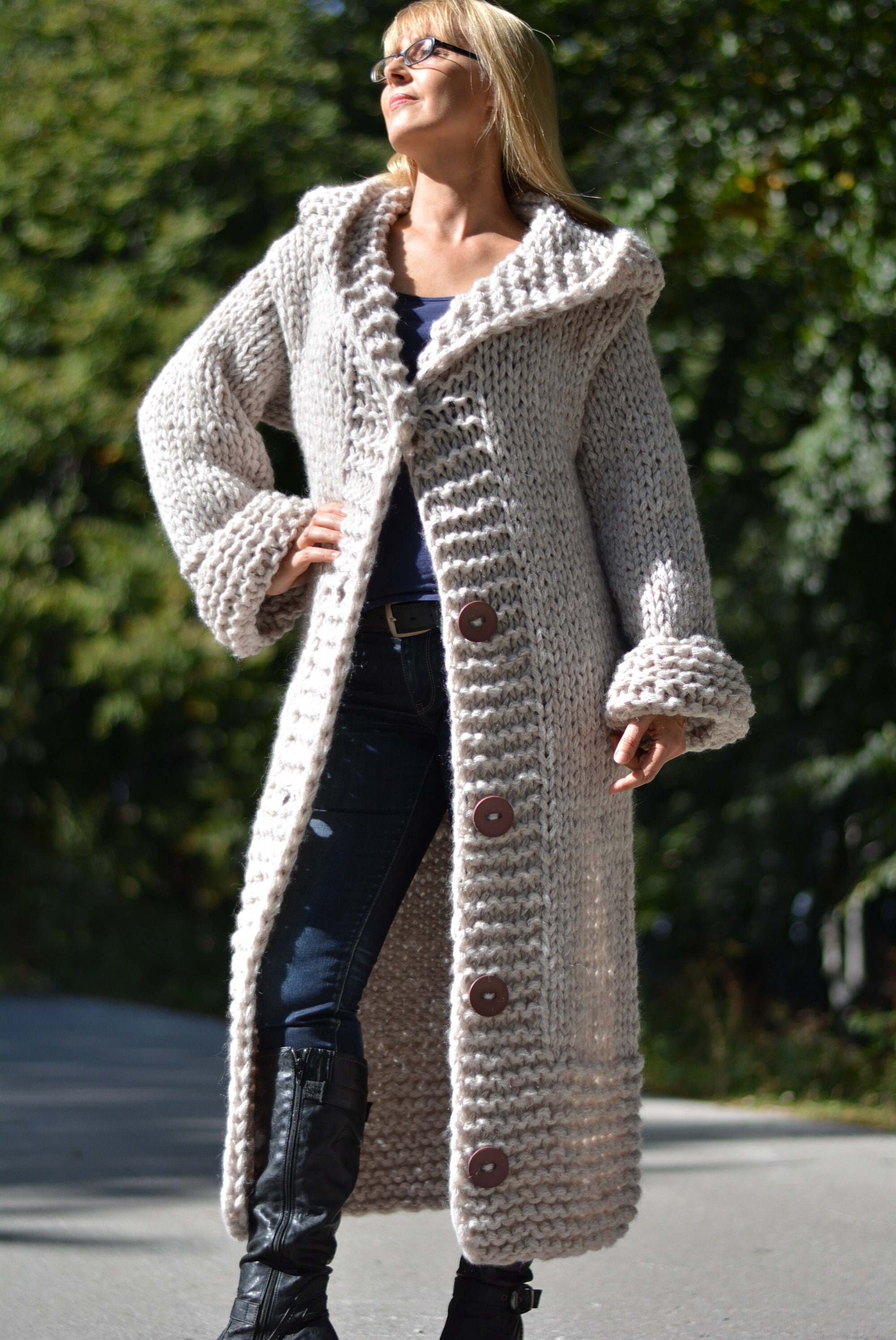 Handmade Wool Cardigan Hand Knitted Cardigan Chunky Wool Jacket Long  Cardigan Hooded Cardigan Wool Coat With Belt and Loops Dukyana -  Norway