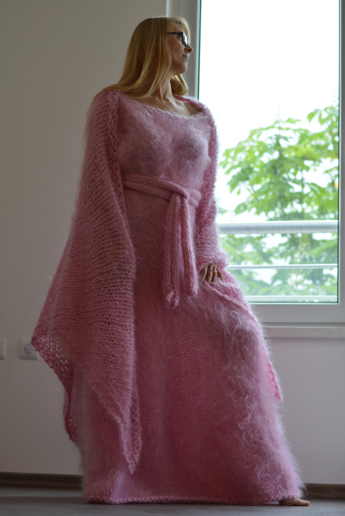 Handknit Dress Mohair Robe Fuzzy Handmade Mohair Dress Mohair Etsy UK