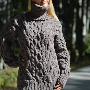 mens wool sweater knitted chunky sweater handknit wool jumper chunky wool pullover Tneck unisex sweater cabled jumper Machune Washable