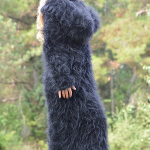 mohair dress handmade cowlneck dress handknit mohair sweater dress long mohair jumper fuzzy mohair pullover fuzzy dress Black Dukyana