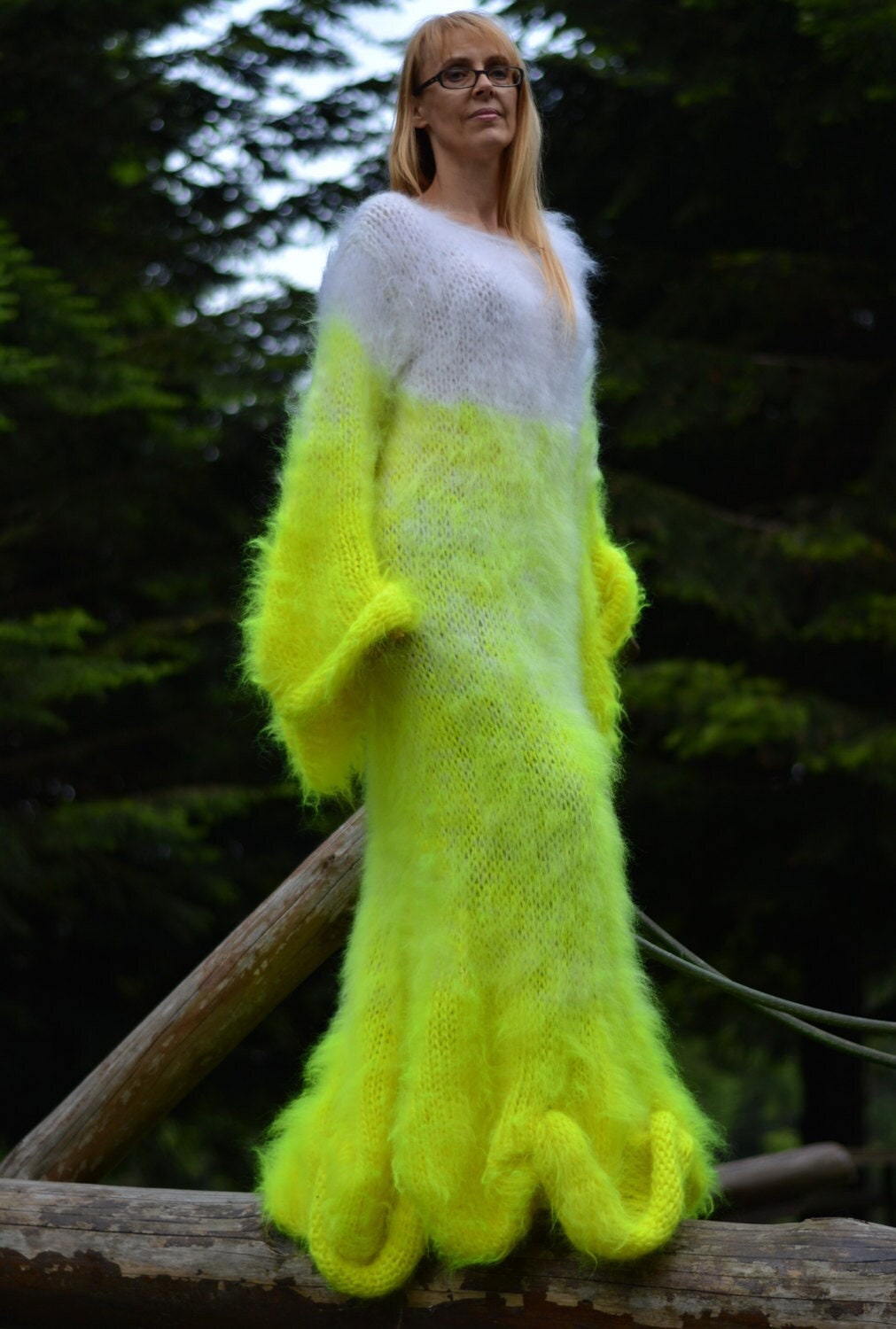 Hand Knitted Mohair Sweater Dress Fuzzy 