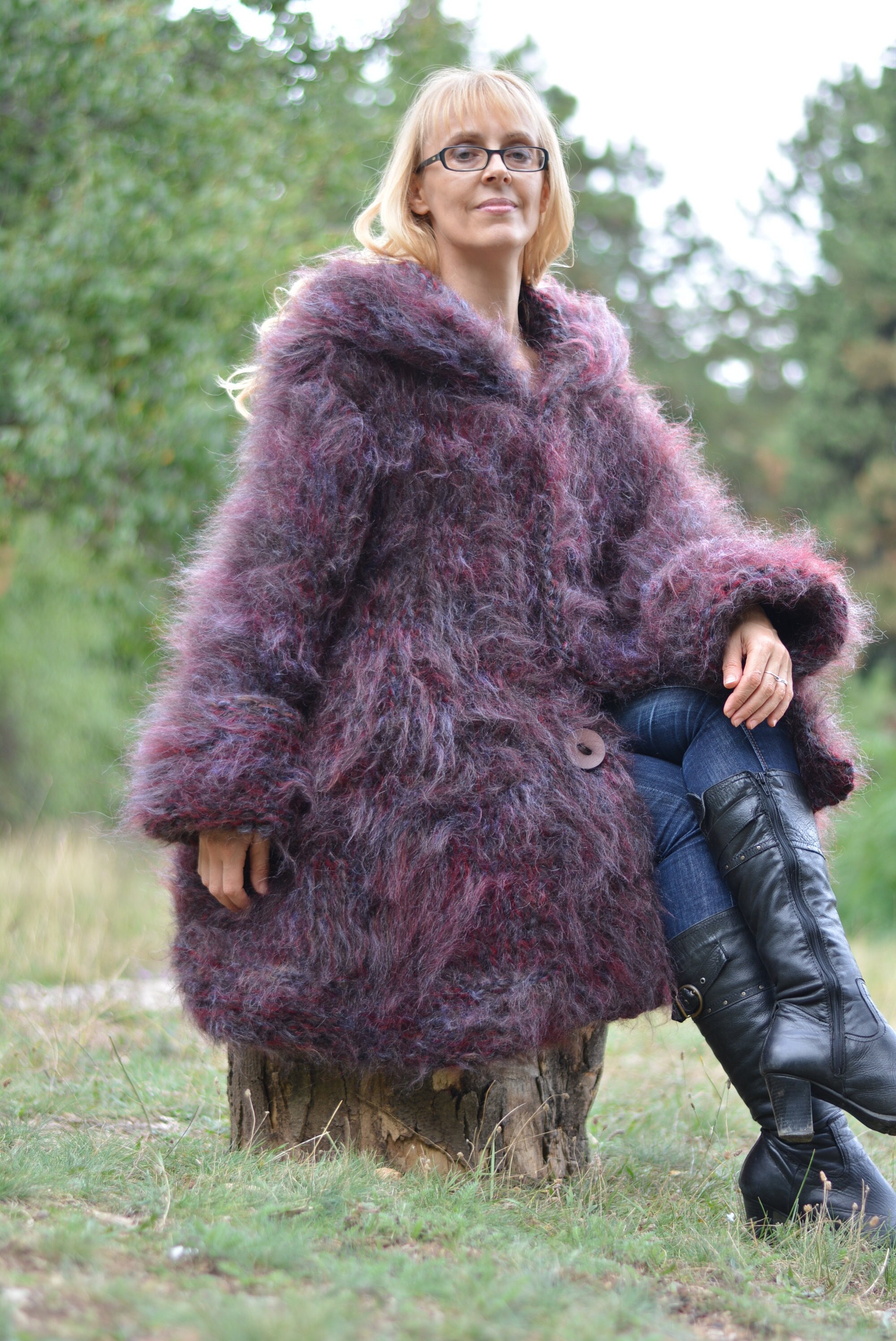 Hand Knitted Mohair Coat Chunky Mohair Cardigan Handmade Mohair Hoody ...