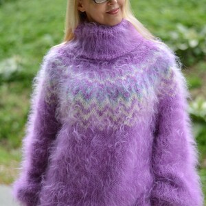 knitted sweater Nordic mohair jumper fuzzy pullover handknit sweater Tneck jumper relaxed fit warm sweater soft jumper fuzzy and sweet image 2